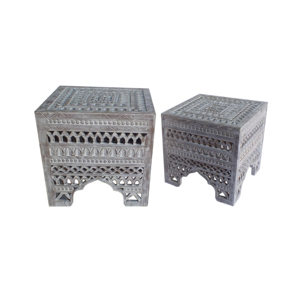 Set of 2 Washed White Mango Wood Stool Q80132