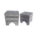 Set of 2 Washed White Mango Wood Stool Q80132
