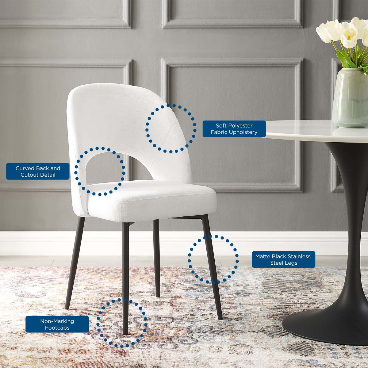 Black White Upholstered Fabric Dining Side Chair Q977344