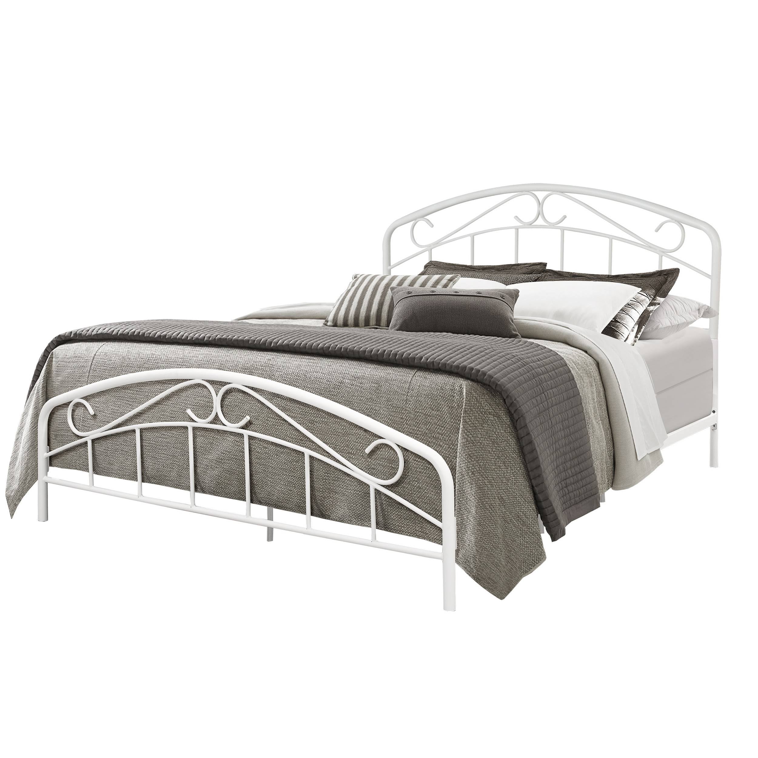 Metal Full Bed with Arched Scroll Textured White C373172