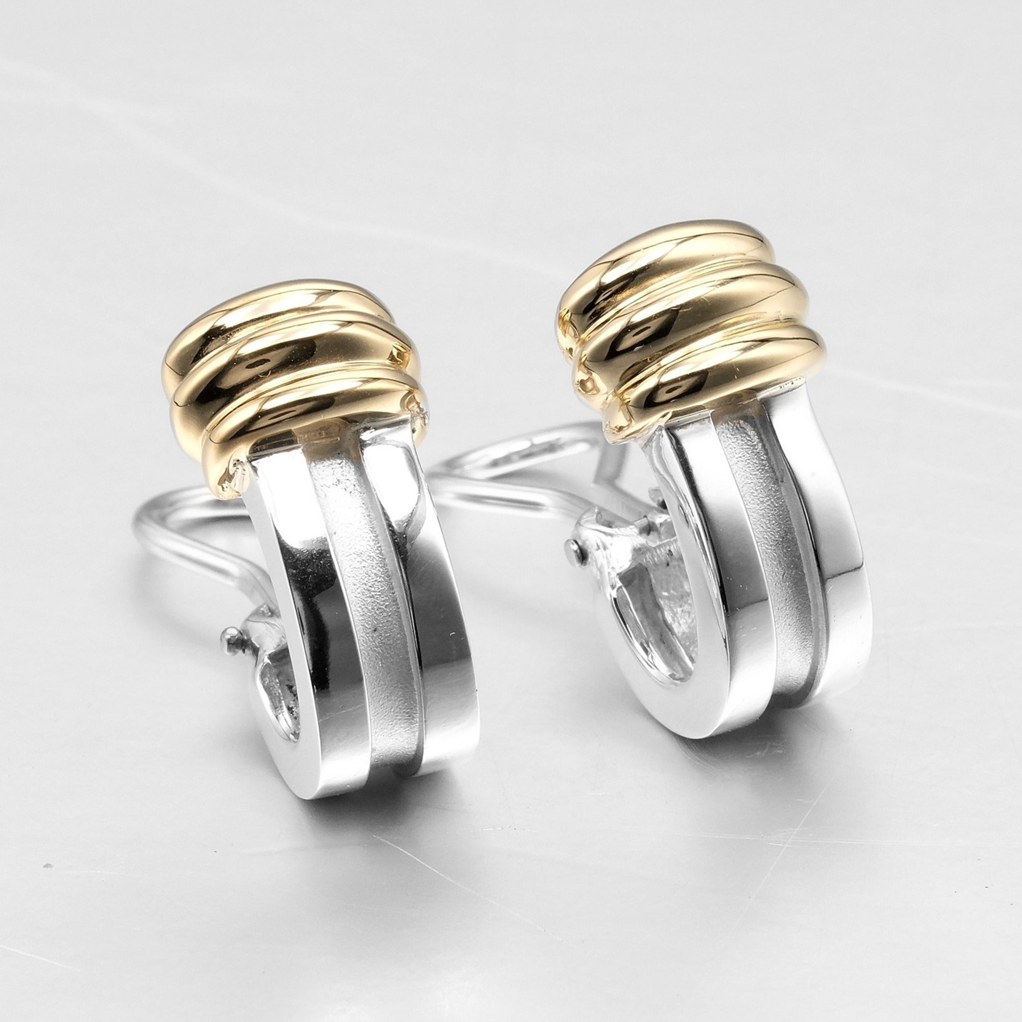Grooved Earrings Silver 925 Yellow Gold F121