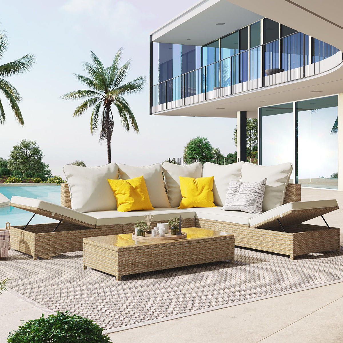 6 Seat PE Rattan Sectional Sofa Set with Adjustable Chaise N618