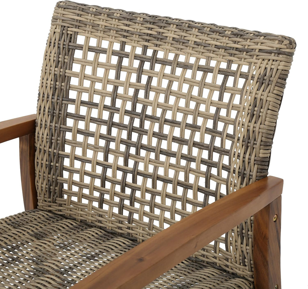 4-Pcs Set Wicker Club Chairs with Acacia Wood Frame D91388