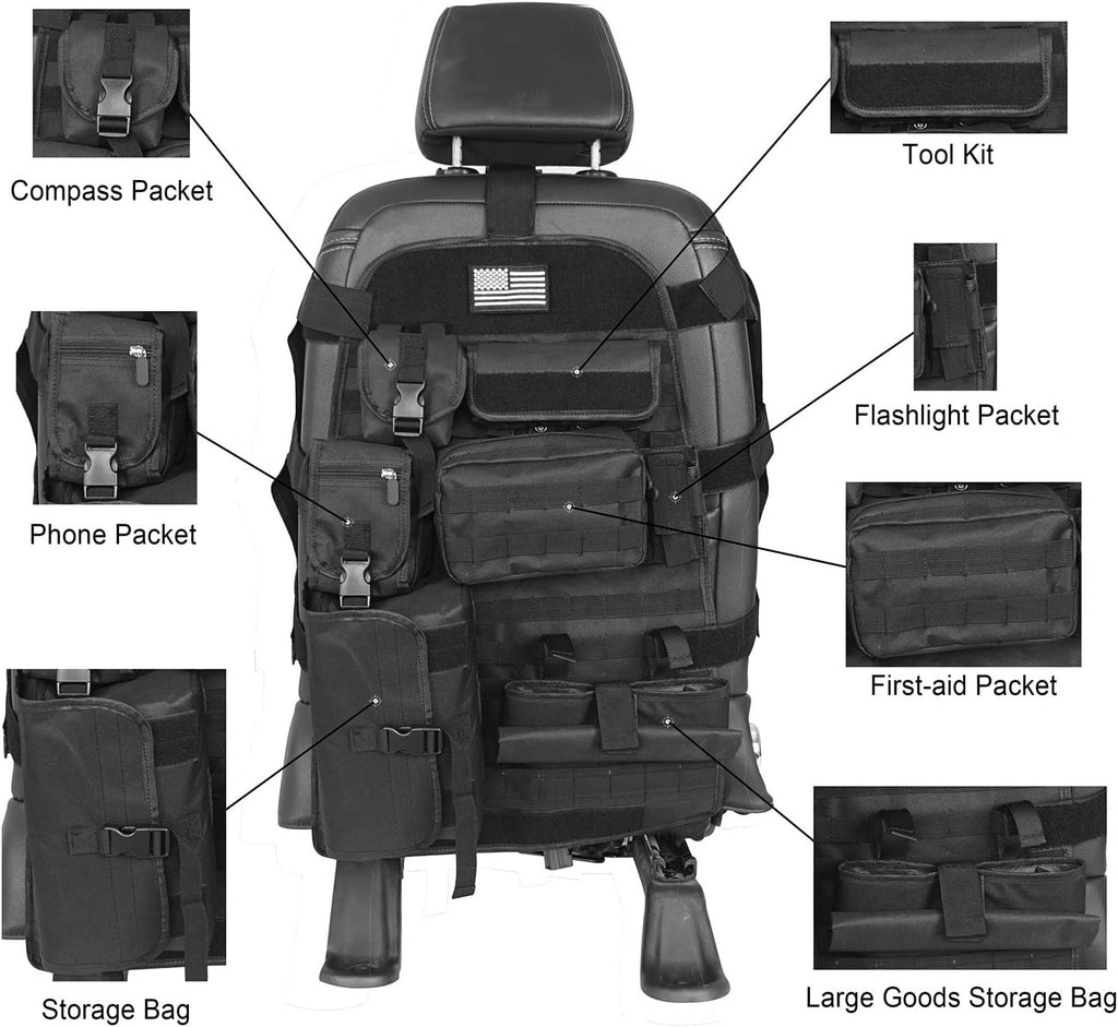 Molle Seat Back Organizer with Multi Pocket Pouch Bag D746610