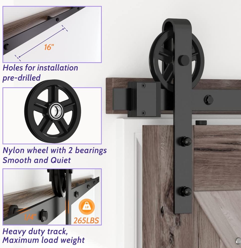 6FT Sliding Barn Door Hardware Track Kit Black Pack of 2 A176090