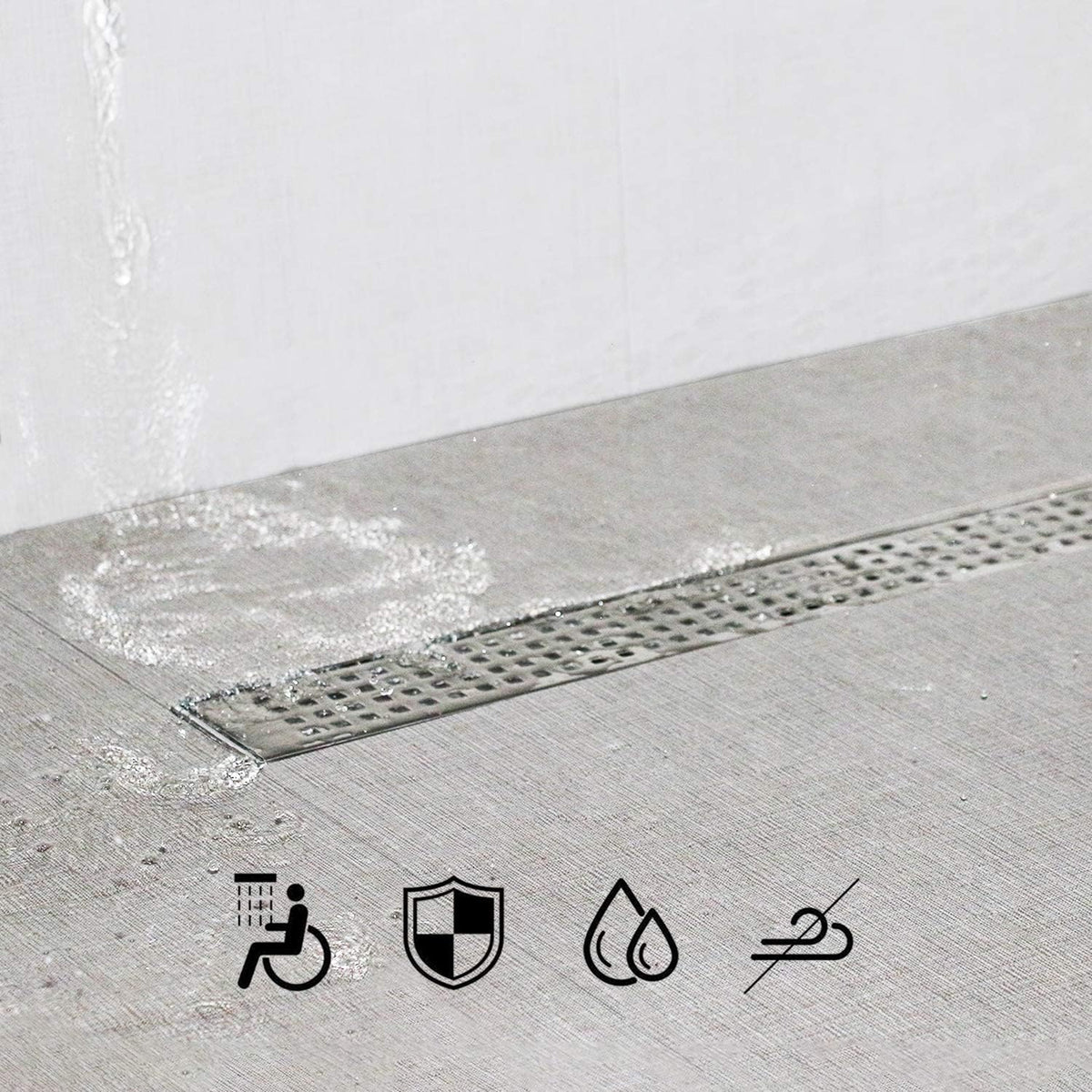 24 inch 304 Stainless Steel Linear Shower Drain with Grid Cover, Pack of 2 I26797