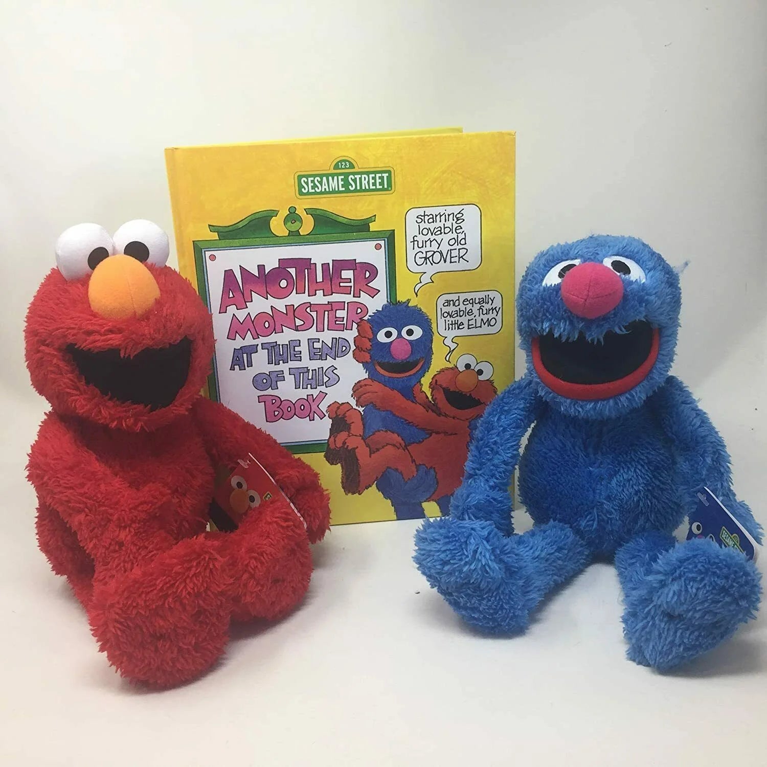 Elmo & Grover Plush & Book Bundle Set Soft 12" Stuffed W382480