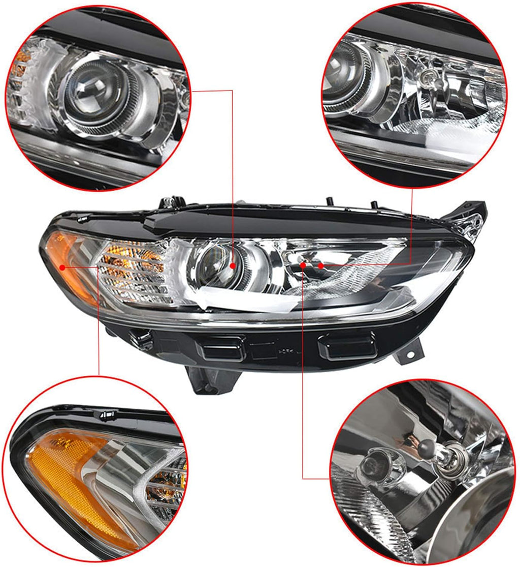Replacement Halogen Projector Chrome Headlight Assembly for Ford Fusion E972