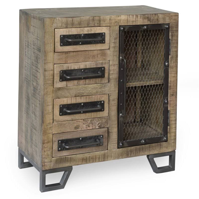 Industrial Mango Wood Cabinet with 4 Drawers in Tan U7880