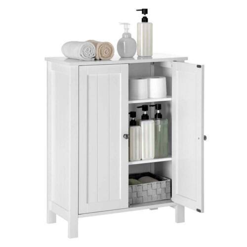 White Double Door Adjustable Shelf Bathroom Floor Storage Cabinet K124