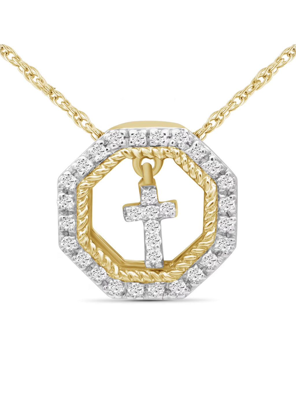 14K Gold Plated Diamond Cross Pendant Necklace with 18” Rope Chain E87575