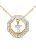 14K Gold Plated Diamond Cross Pendant Necklace with 18” Rope Chain E87575