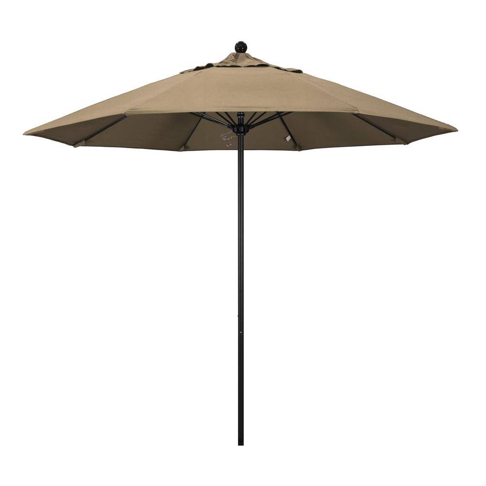9 ft. Stone Black Aluminum Patio Umbrella with Fiberglass Ribs S9915