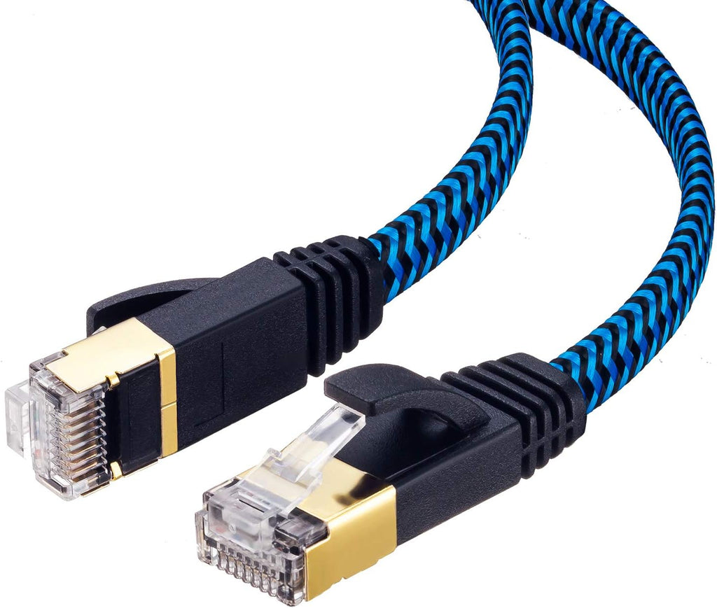 Cat 7 Ethernet Cable 100 ft Nylon Braided Flat Network Patch Cord RJ45 LAN Cable Pack of 2 T96852