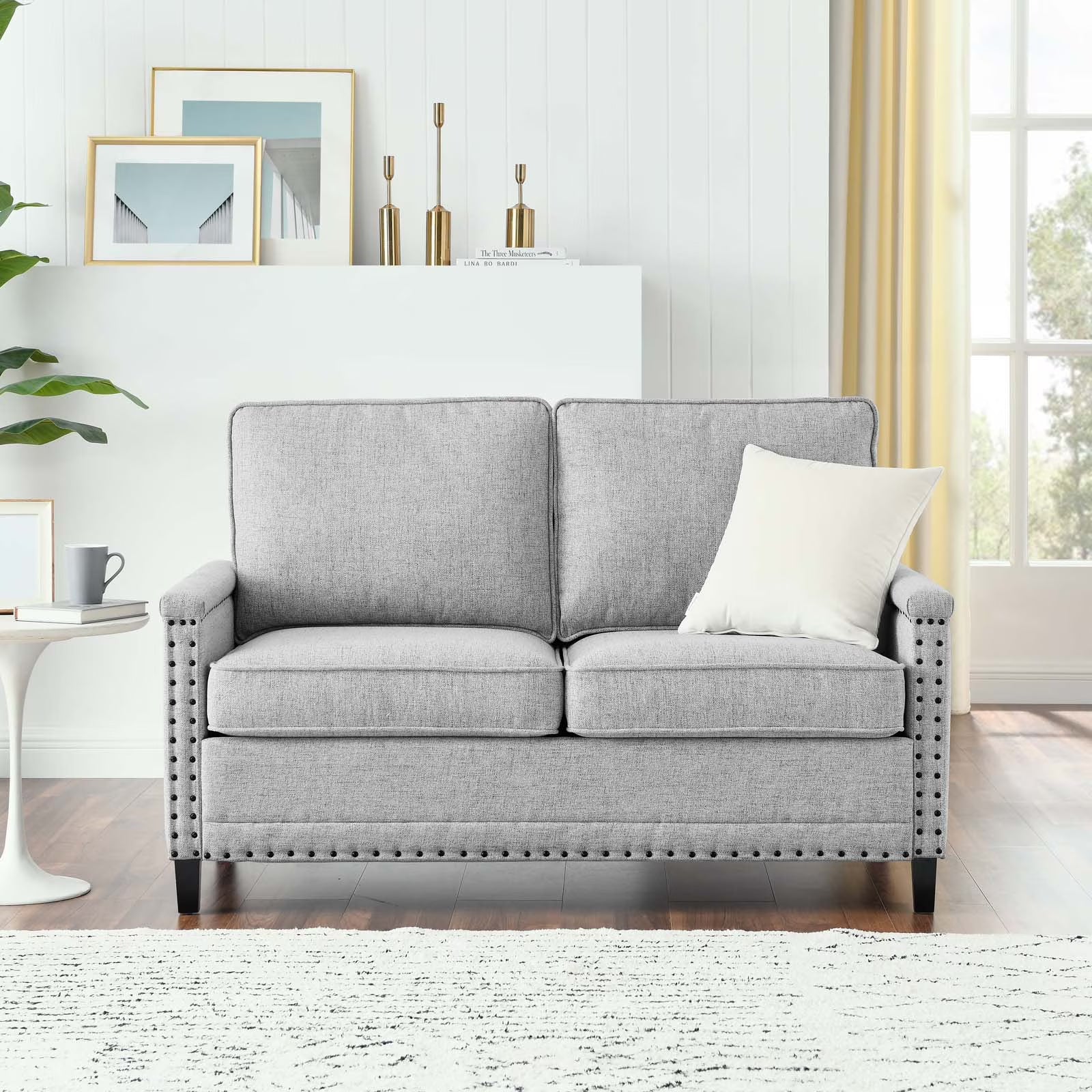 Light Gray Upholstered Fabric Loveseat C916