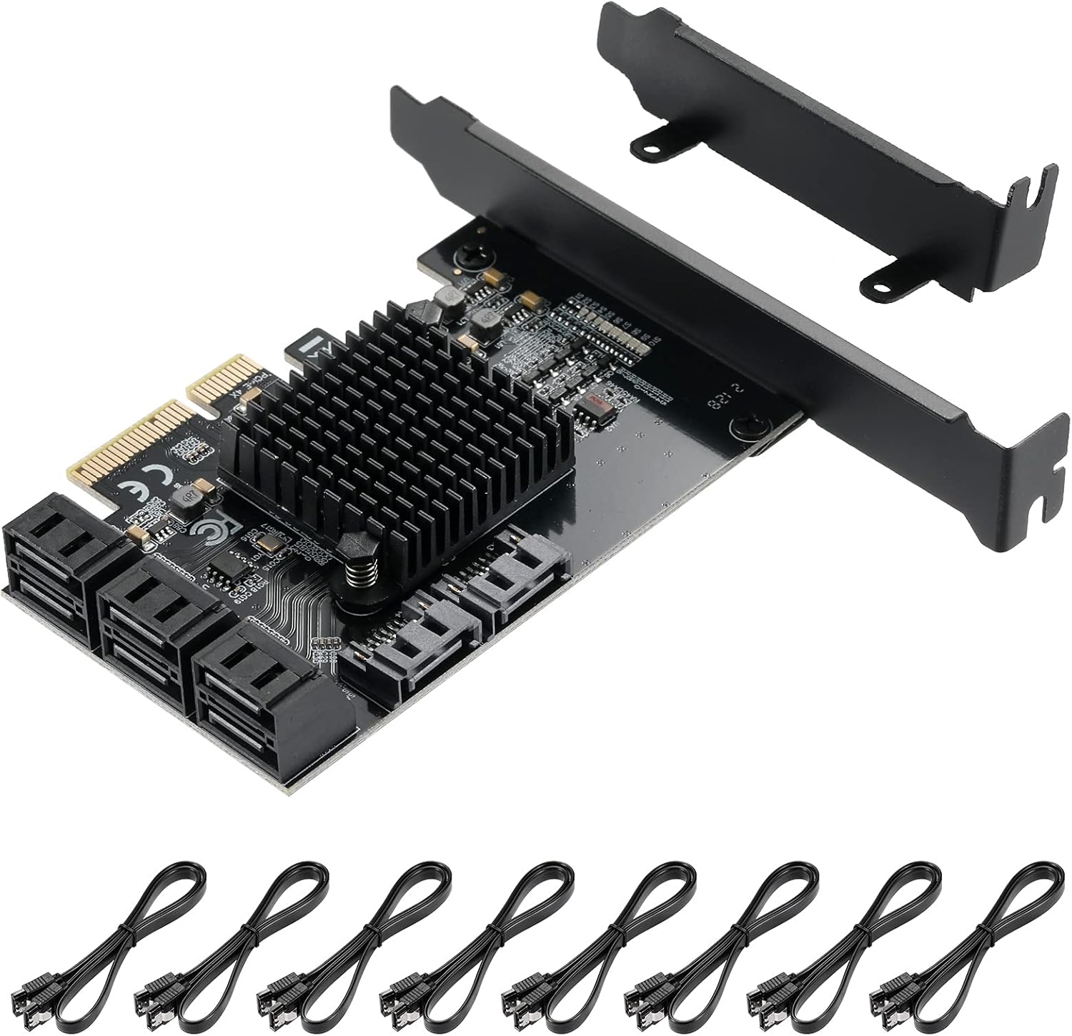 4X PCIE 8 SATA Card with 8 SATA Cables, PCIE to SATA 3.0 6 Gbps Controller, Pack of 2 I41294