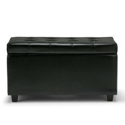 Midnight Black Faux Leather Tufted Rectangle Storage Ottoman E391238