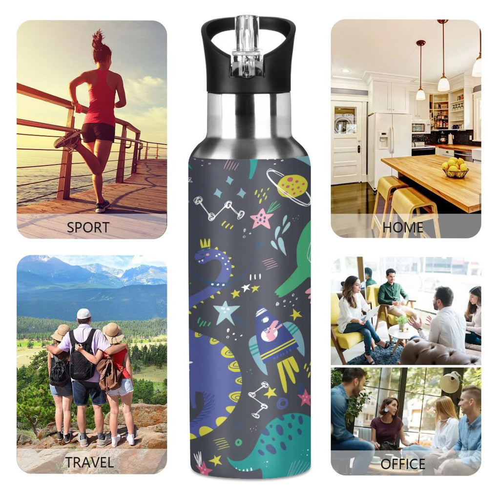 Stainless Steel Insulated Thermos Vacuum Flask Water Bottle with Straw Lid F195683