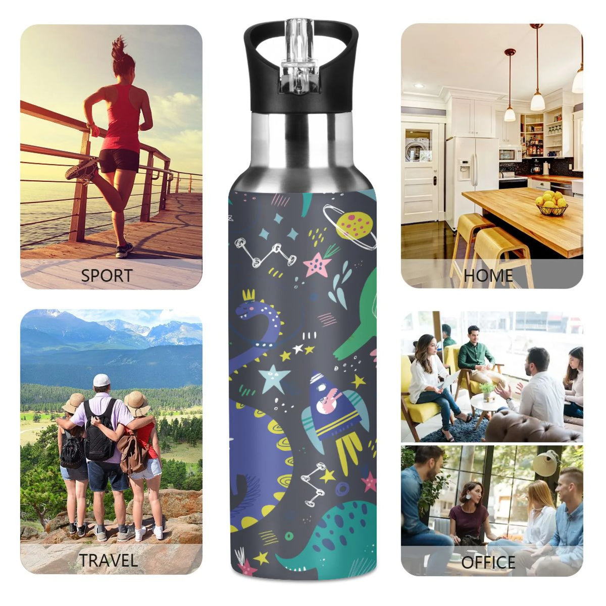 Stainless Steel Insulated Thermos Vacuum Flask Water Bottle with Straw Lid F195683