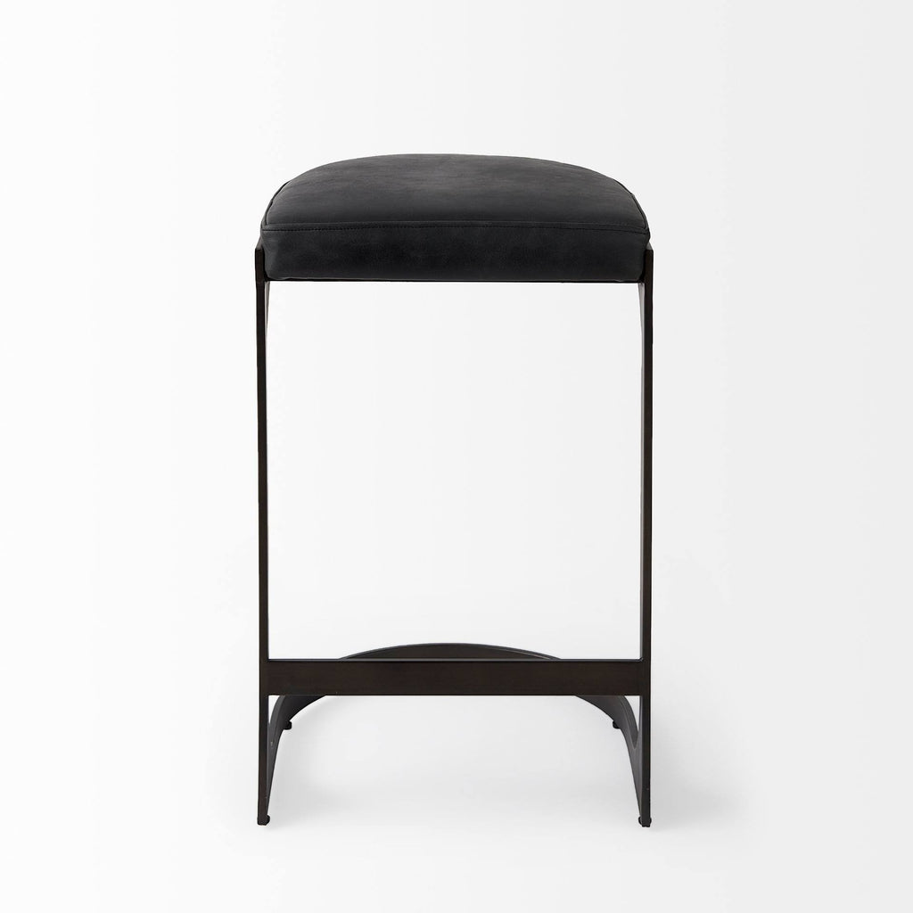 Dark Brown Leather Counter Stool with Metal Frame V658