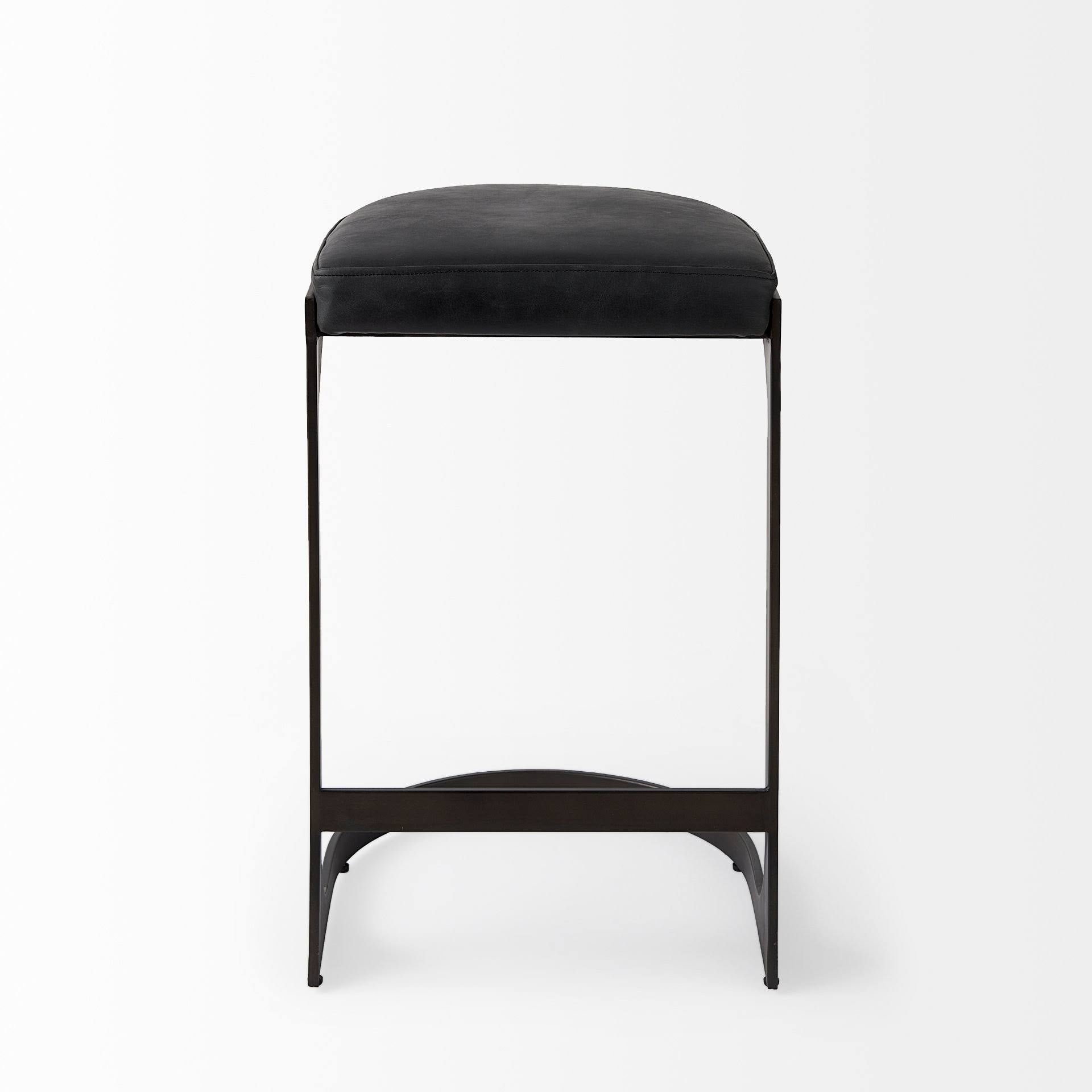 Dark Brown Leather Counter Stool with Metal Frame V658