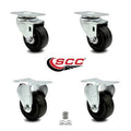 Phenolic TP Caster Set of 4 with Roller Bearing, 3x22 Wheels, 2 Swivel 2 Rigid W72514