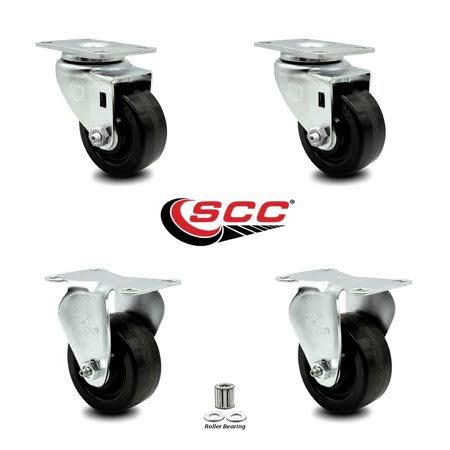 Phenolic TP Caster Set of 4 with Roller Bearing, 3x22 Wheels, 2 Swivel 2 Rigid W72514