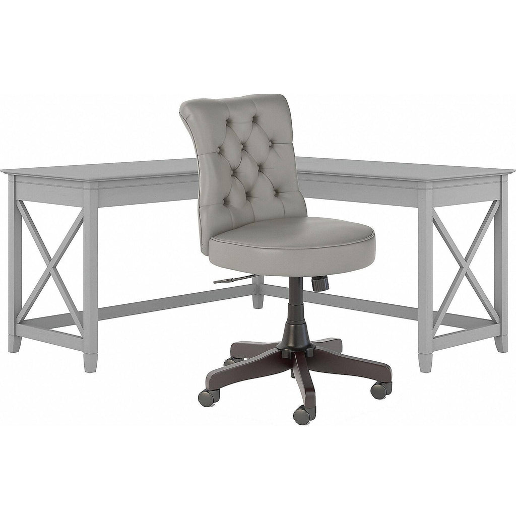 60W L Shaped Desk with Mid Back Tufted Office Chair, Gray V74714