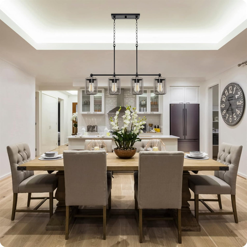 4-Light Modern Farmhouse Island Light with Metal Cage Shades R830