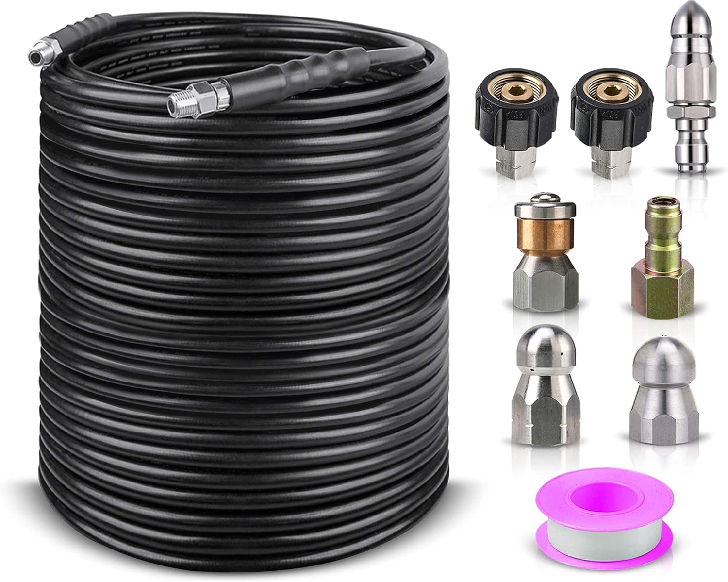 Sewer Jetter Kit, 150 Feet 1/4 Inch Hose, Rotating Nozzle, 4000 PSI T8227