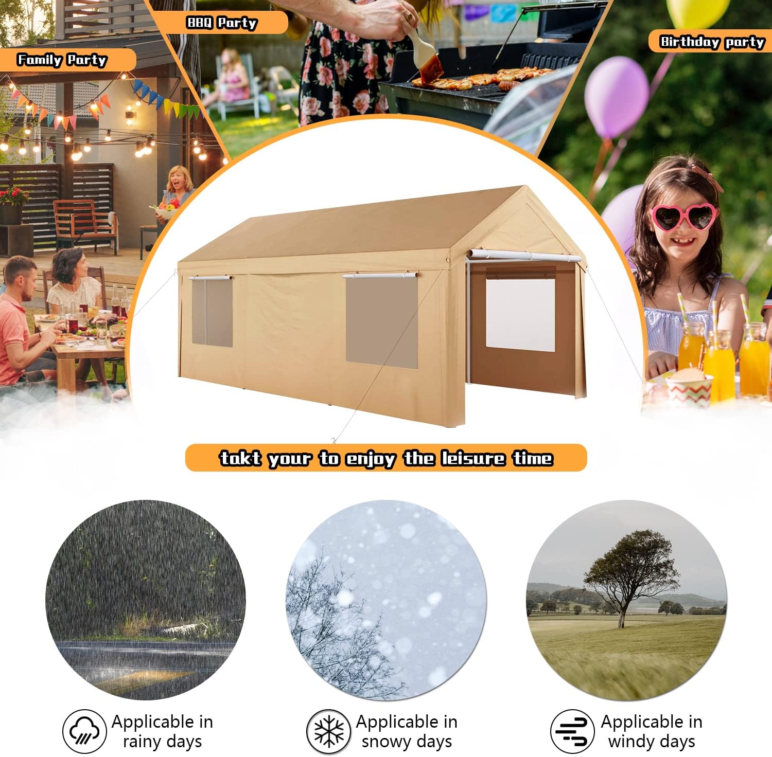 Heavy Duty Carport with Removable Sidewalls & Doors, Rolling Curtain and Doors W524839