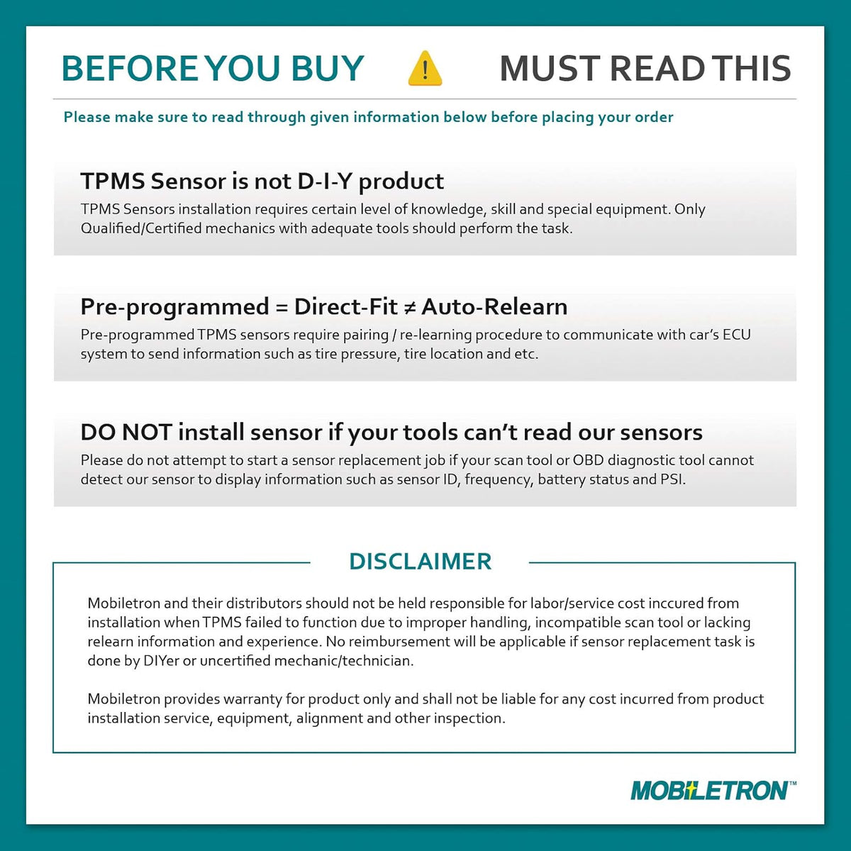 315MHz TPMS Tire Pressure Sensor 4-Pack P77529