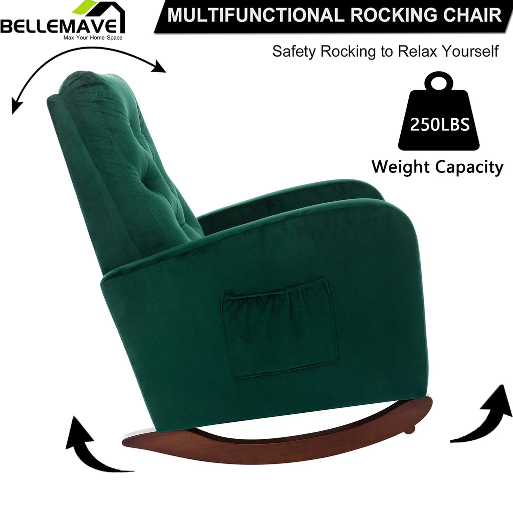 Green Velvet Upholstered Rocking Chair E3043