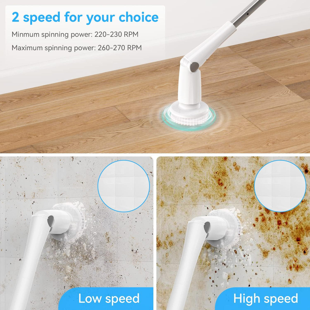 Electric Spin Scrubber with 4 Replaceable Cleaning Brush Head, Adjustable Extension Handle, Pack of 2 W746