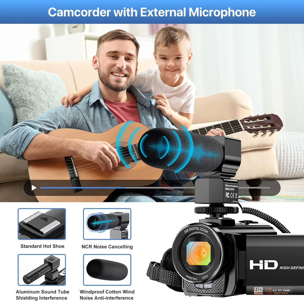 FHD 1080P 24.0MP 3.0 Inch 270 Degree Rotation Screen 16X Digital Zoom Camcorder with Microphone, Remote Control and 2 Batteries M4081