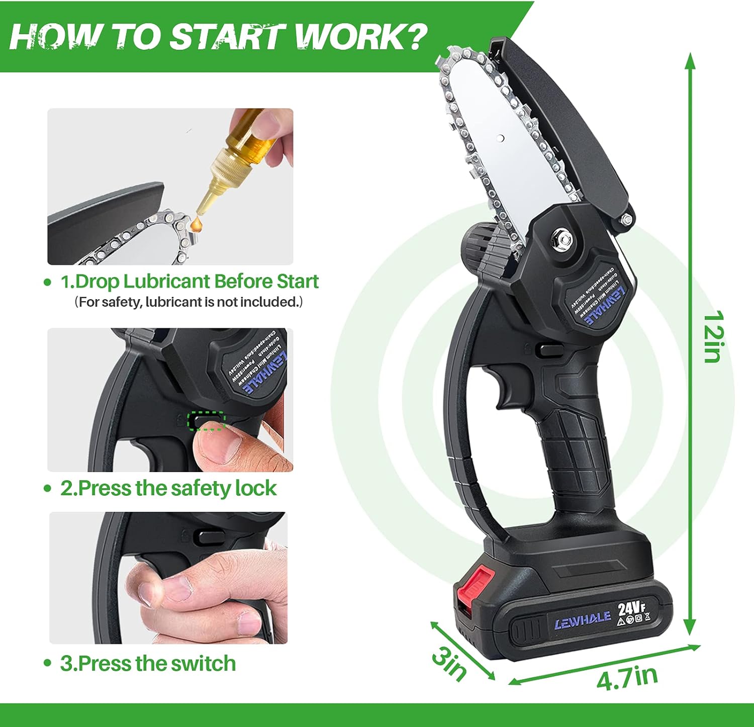 Mini Chainsaw 4-Inch Cordless Power Chain Saws, Pack of 2 T3980