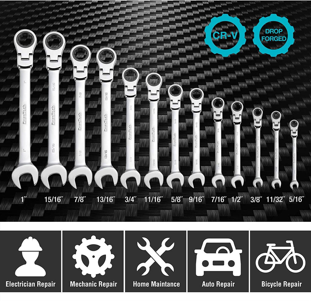 13-Piece Chrome Vanadium Steel Ratcheting Combination Wrench Set D752