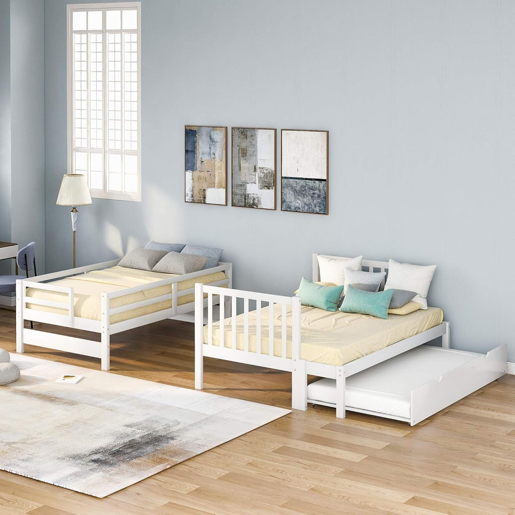 White Twin Over Twin Bunk with Trundle, 4 Drawers, and 3 Shelves Y7560