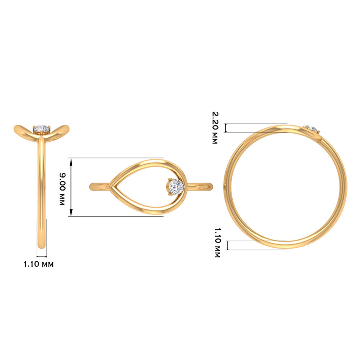 18K Yellow Gold Open Teardrop Ring J799341