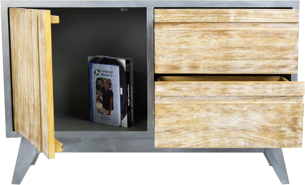Gray Distressed Wood 2 Drawer Sideboard Cabinet M738