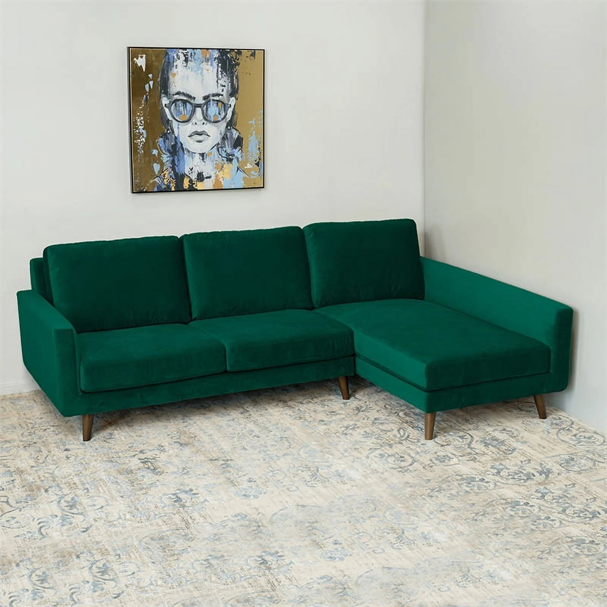 Green Velvet Right-Facing Sectional K448216