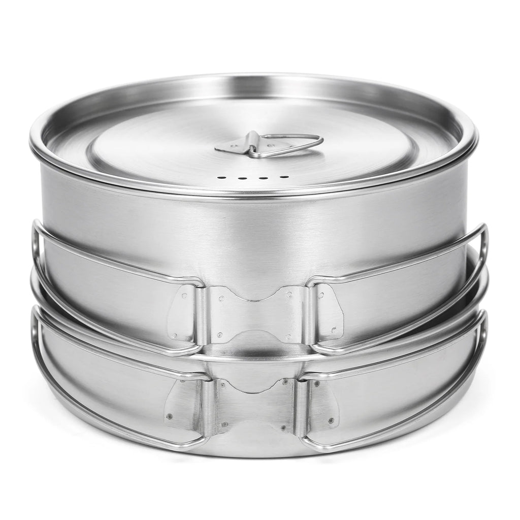 2pcs Stainless Steel Camping Cookware Set with Mesh Carry Bag D503789