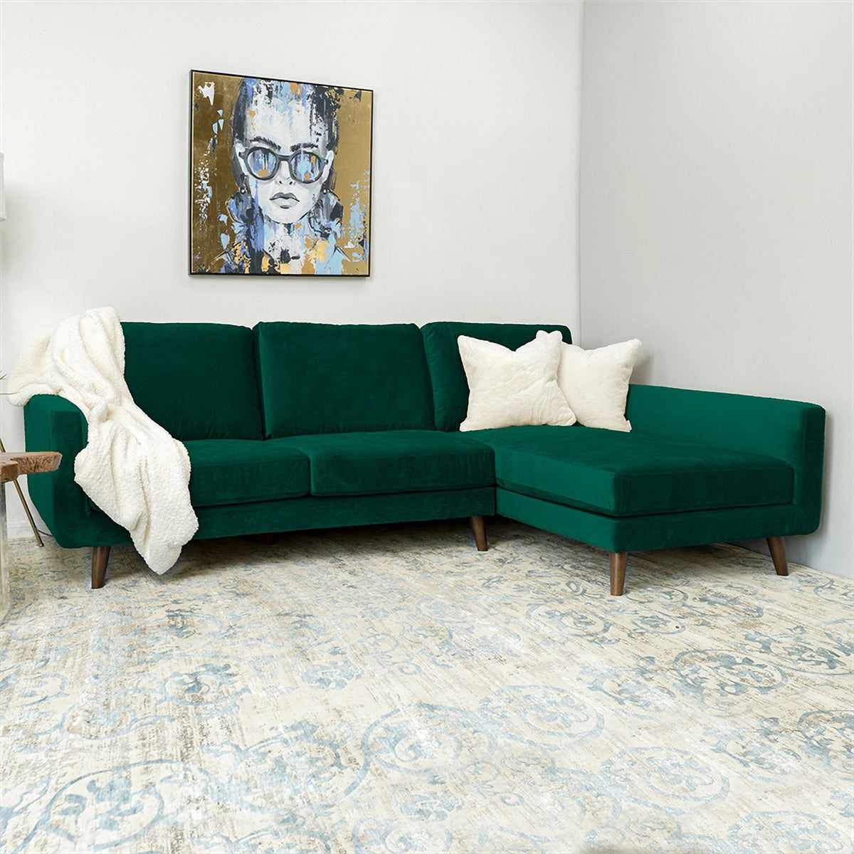 Green Velvet Right-Facing Sectional K448216