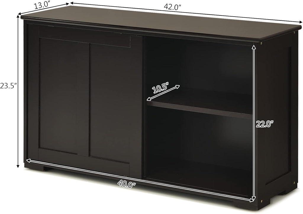 Brown Double-Layer Sliding Slat Door Storage Cabinet Q649