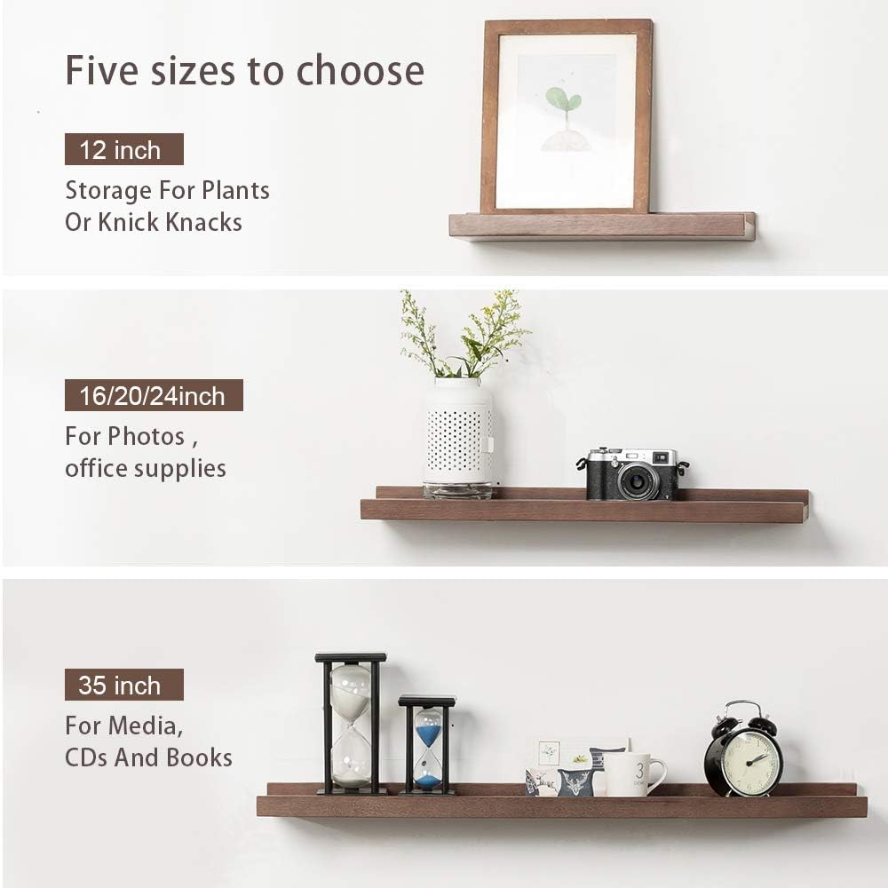 Walnut 12 Inches Solid Wood Floating Wall Shelves D9116