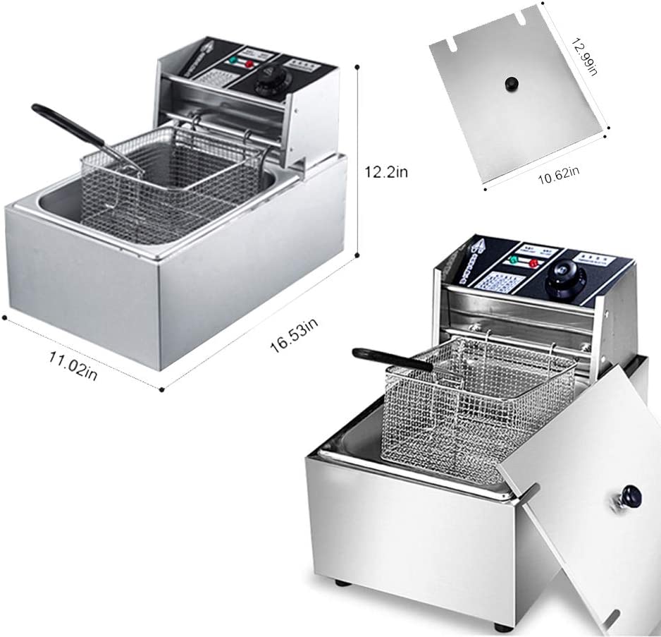 6 L Stainless Steel Electric Deep Fryer with Basket and Lid S99649