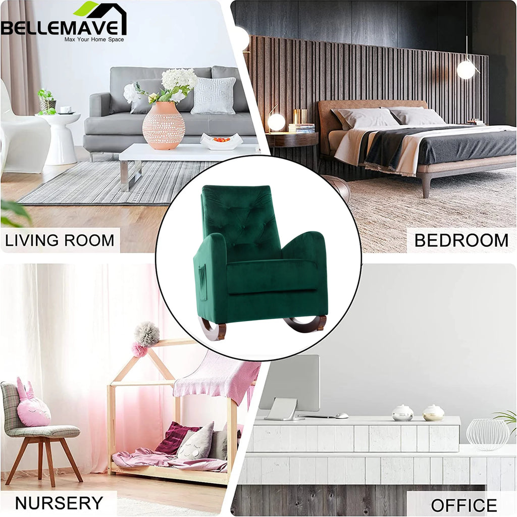 Green Velvet Upholstered Rocking Chair E3043