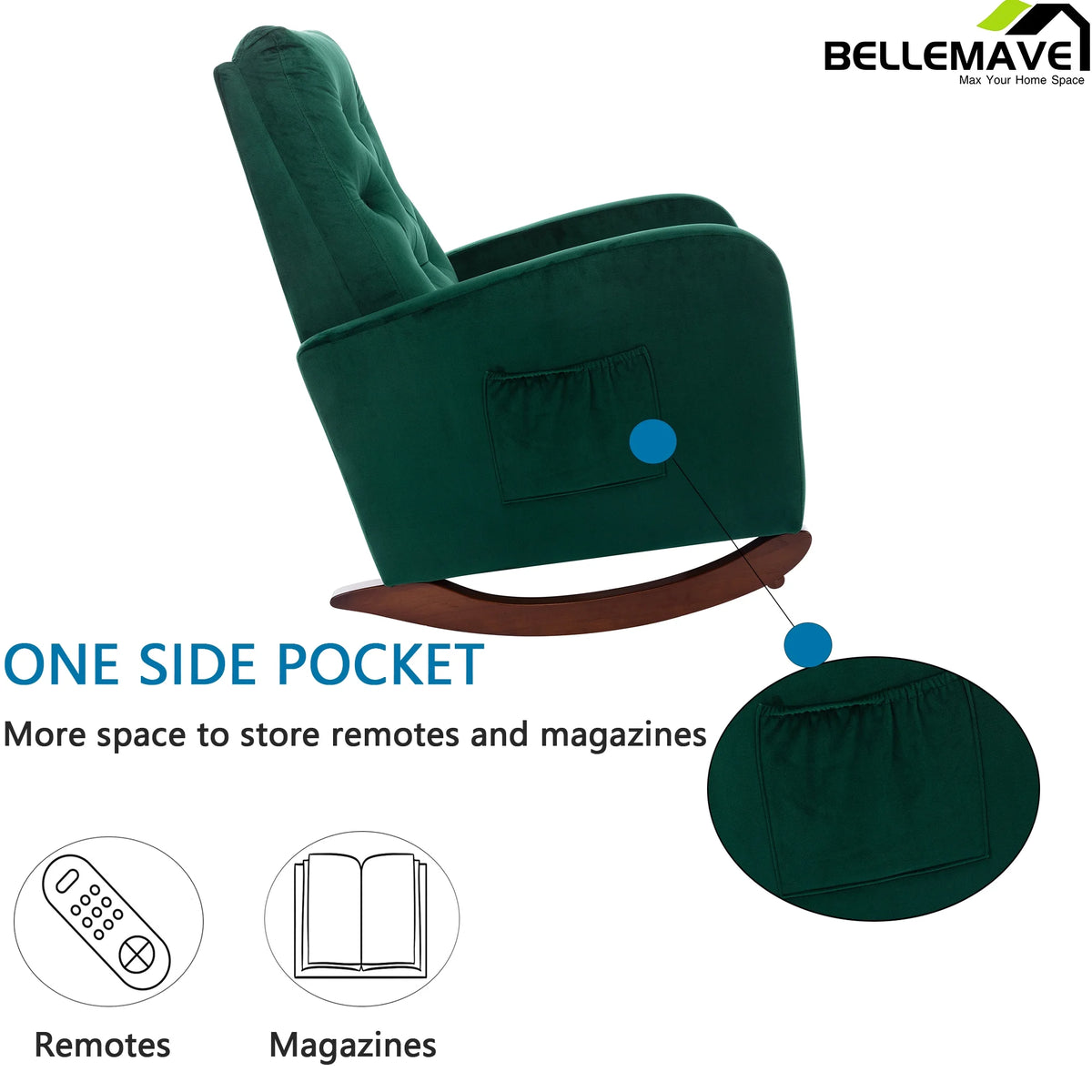 Green Velvet Upholstered Rocking Chair E3043