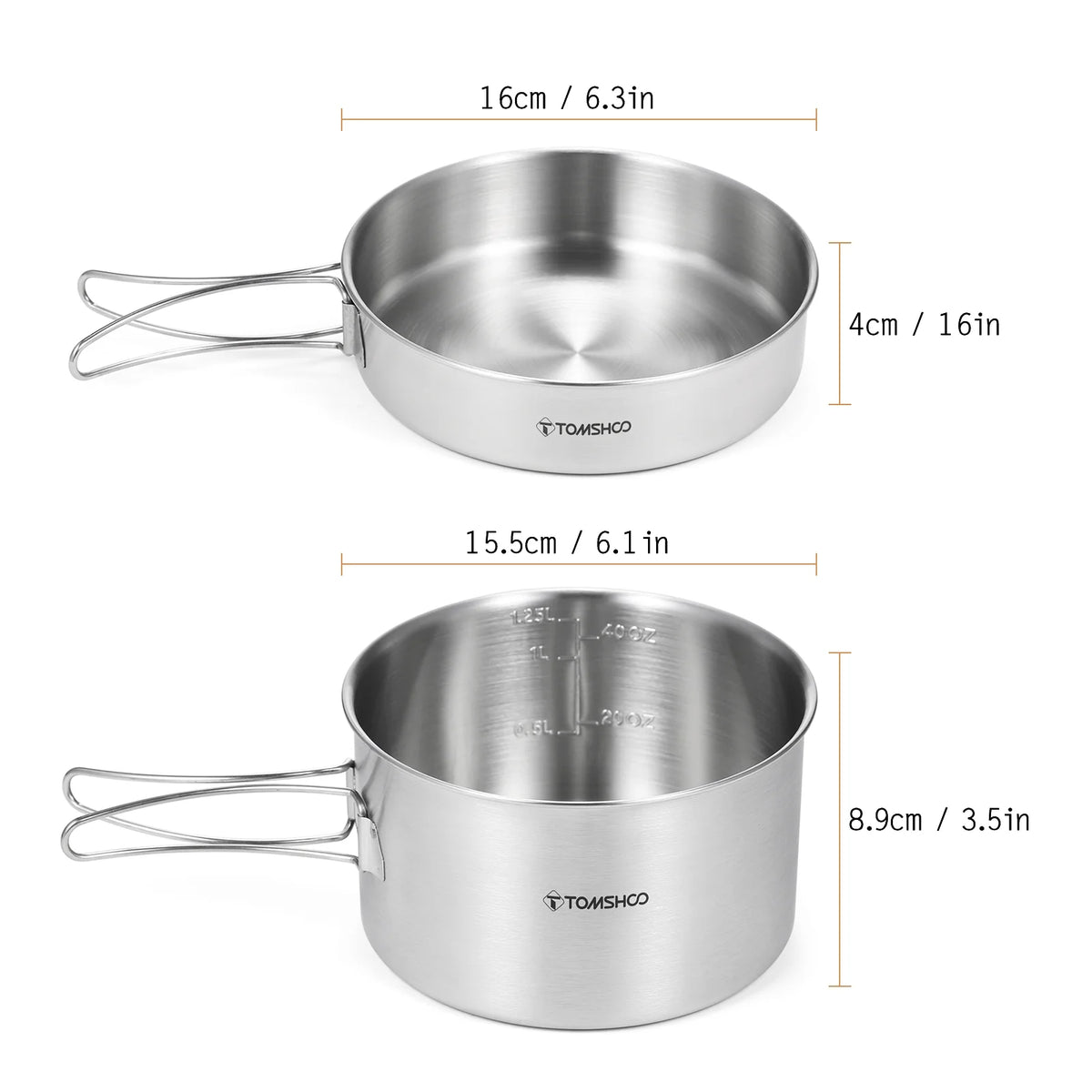 2pcs Stainless Steel Camping Cookware Set with Mesh Carry Bag D503789