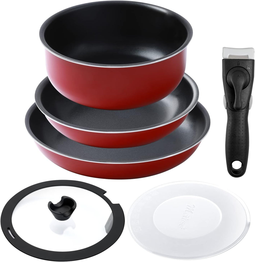 6 Pieces Non-Stick Cookware Set with Removable Handle, White E13968